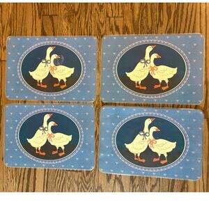 Vintage Blue Bow Geese Placemats Set Of 4 17 x 12 Plastic